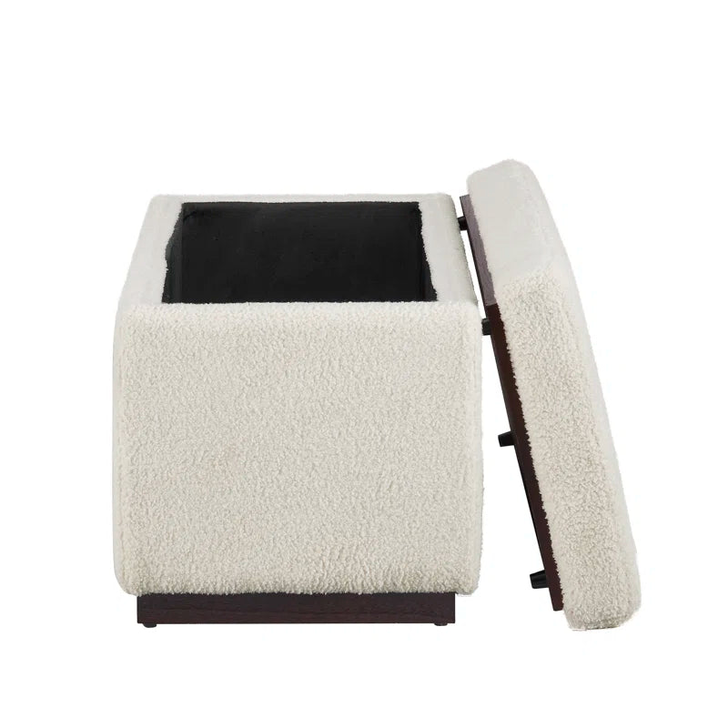 Reju Fur Fabric Ottoman In Bright White Colour With Storage