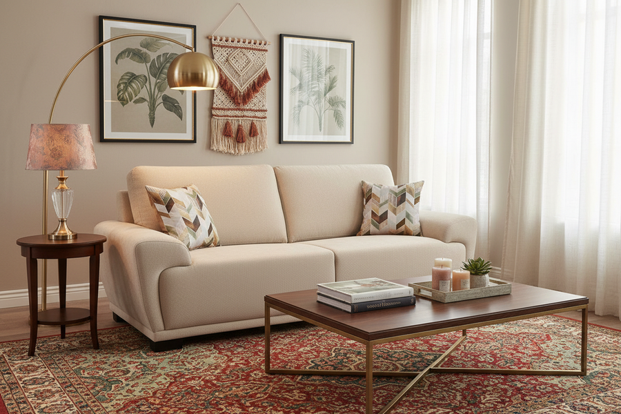 Atrov Fabric 3 Seater Sofa In Vanilla Beige Colour - Febonic Living