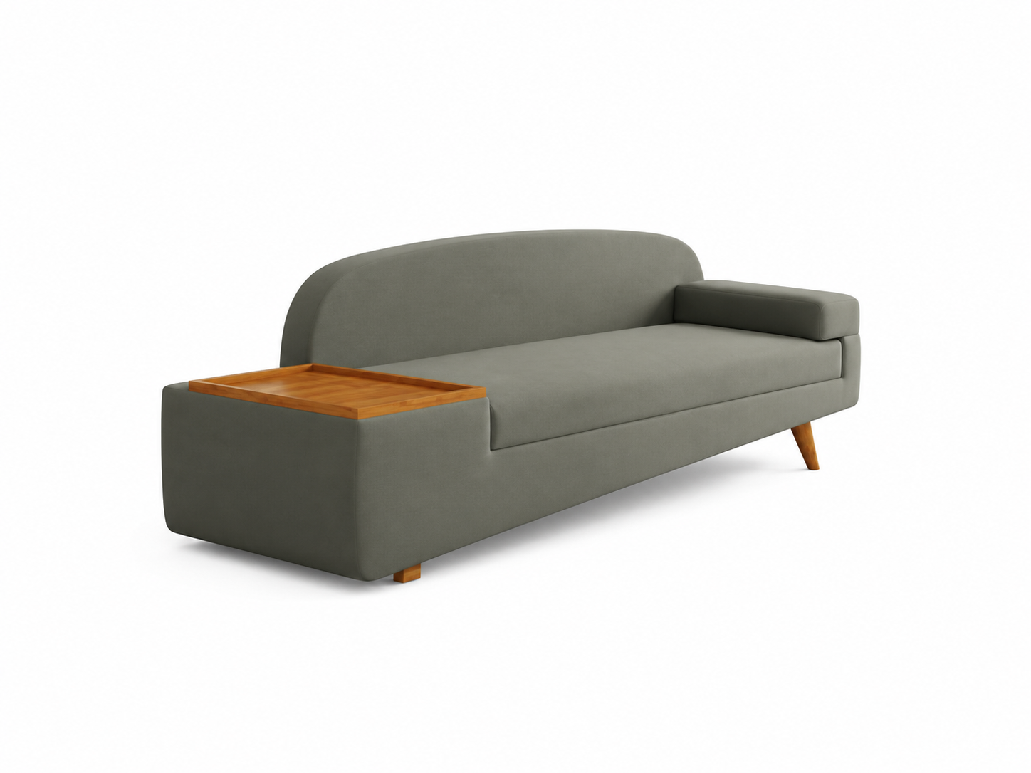 Aura Modern Chaise Lounge Sofa with Wooden Side Table - Olive Grey - Side View by Febonic Living