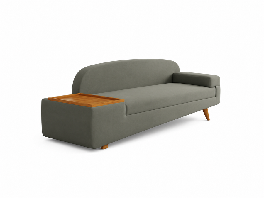 Aura Modern Chaise Lounge Sofa with Wooden Side Table - Olive Grey - Side View by Febonic Living