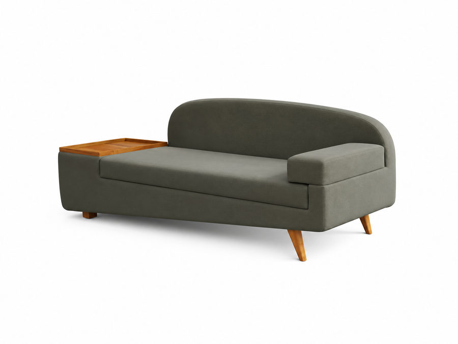 Aura Modern Chaise Lounge Sofa with Wooden Side Table - Olive Grey - Side View 1 by Febonic Living