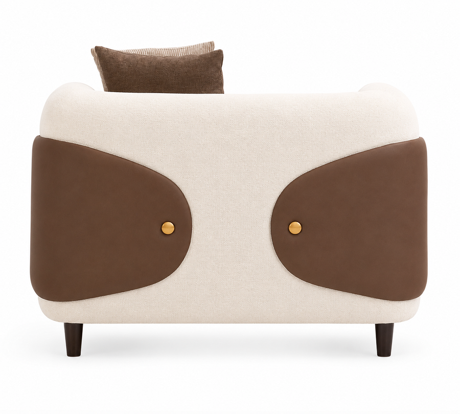 Aurevane Sculpted 1 Seater Fabric Sofa with Leatherette Cladding - Ivory Cream & Brown - Back View by Febonic Living