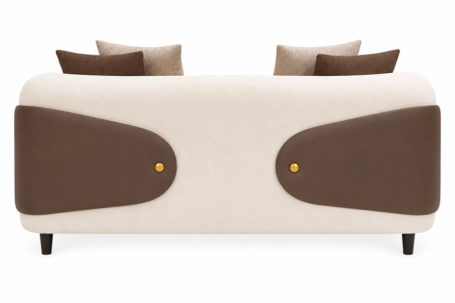 Aurevane Sculpted 2 Seater Fabric Sofa with Leatherette Cladding - Ivory Cream & Brown - Back View by Febonic Living