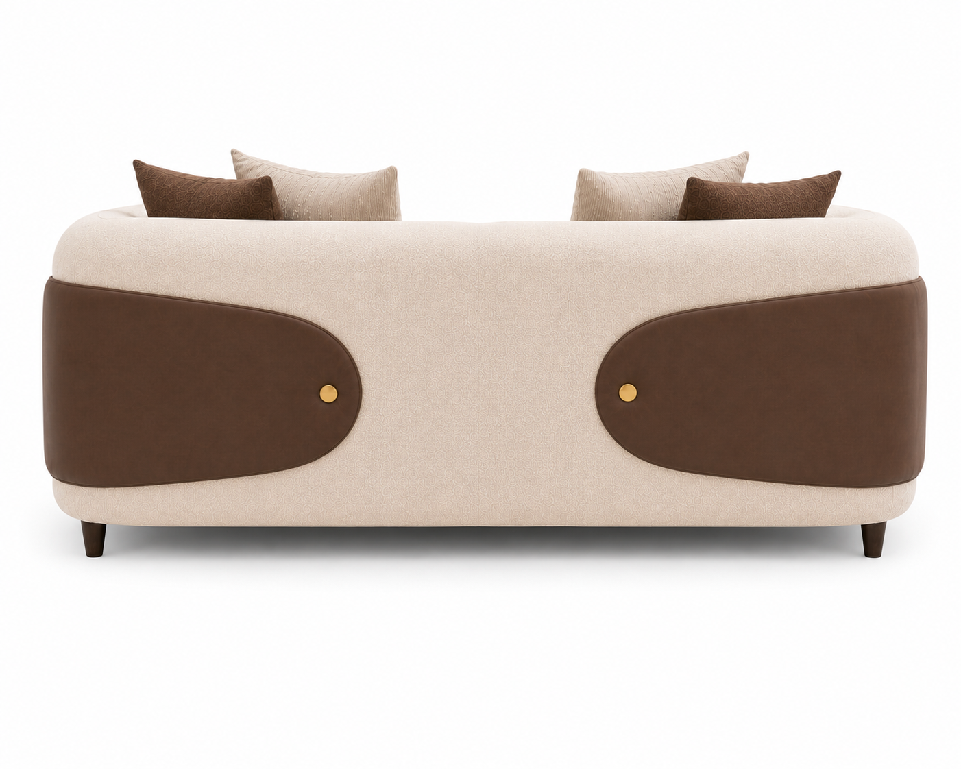 Aurevane Sculpted 3 Seater Fabric Sofa with Leatherette Cladding - Ivory Cream & Brown - Back View by Febonic Living
