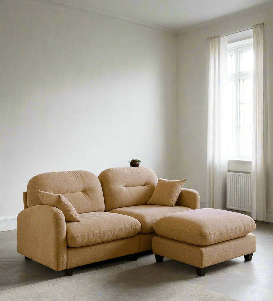Avaya  2 Seater Sofa Velvet Ottoman - Biscuit Beige by Febonic Living
