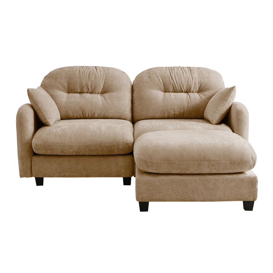 Avaya Velvet 2 Seater Sofa In Biscuit Beige Colour With Ottoman - Febonic Living