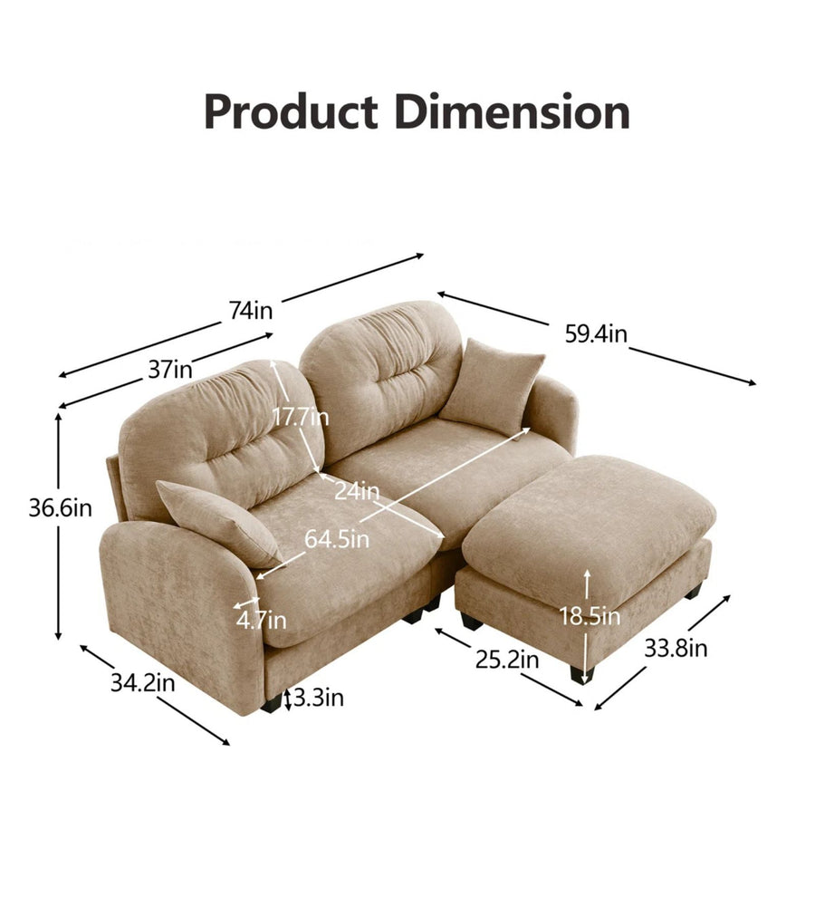 Avaya Velvet 2 Seater Sofa In Biscuit Beige Colour With Ottoman - Febonic Living