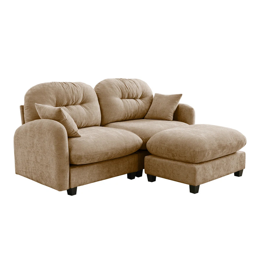Avaya Velvet 2 Seater Sofa In Biscuit Beige Colour With Ottoman - Febonic Living