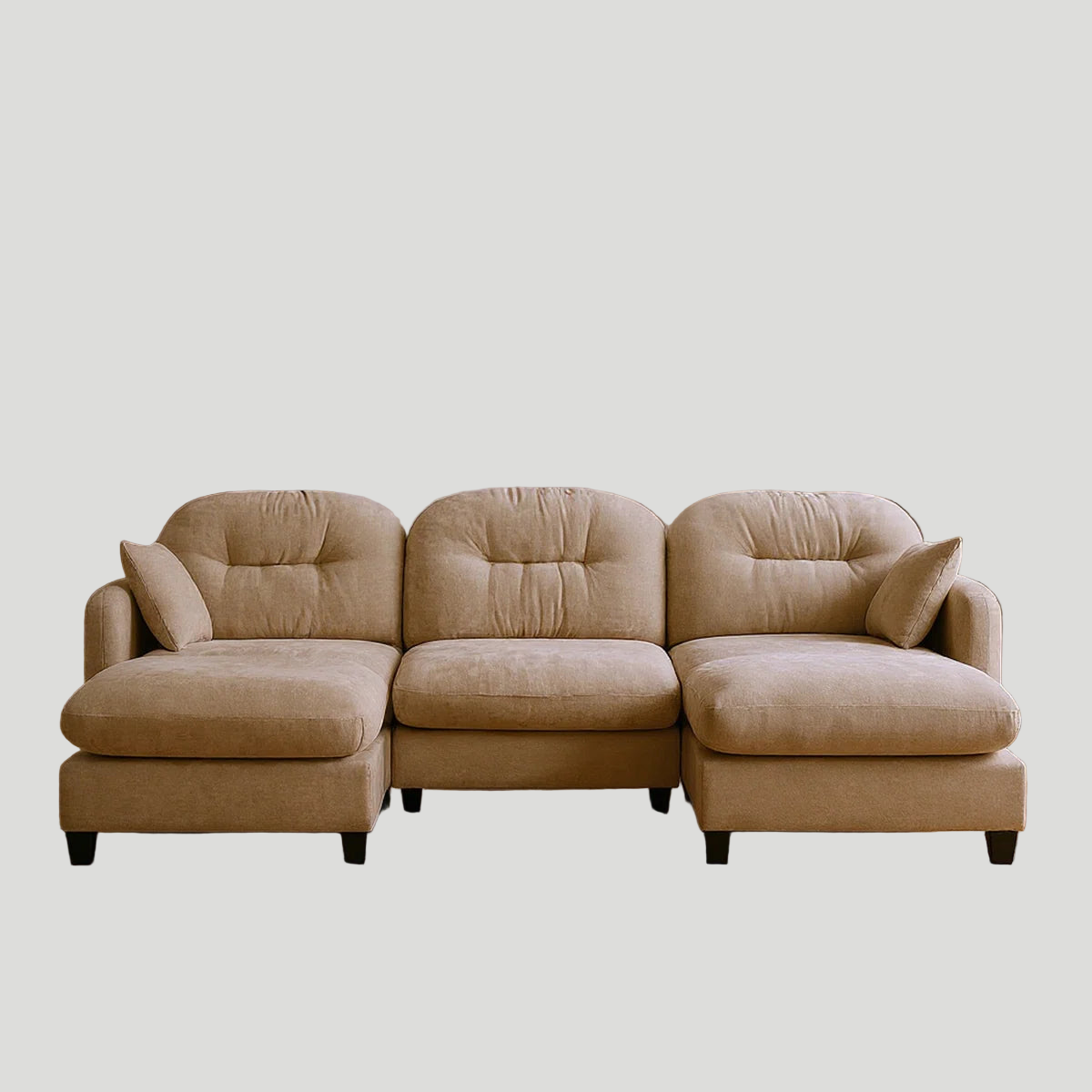 Avaya Velvet 5 Seater U Shaped Sofa In Biscuit Beige Colour