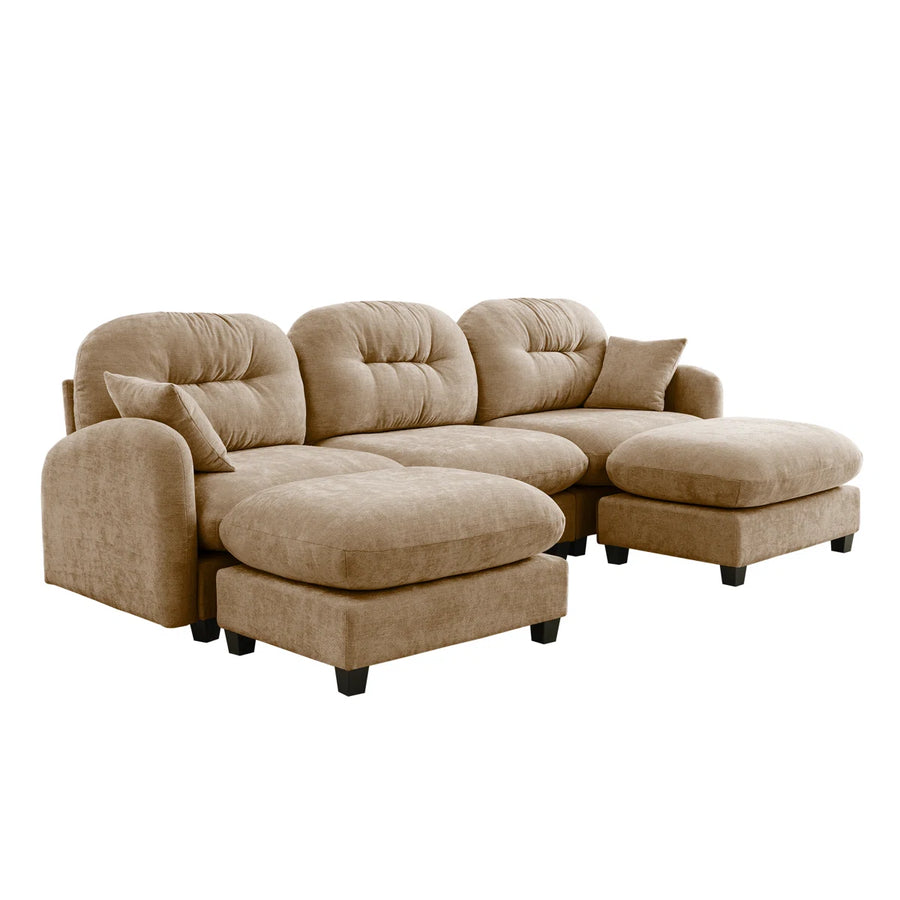 Avaya Velvet 5 Seater U Shaped Sofa In Biscuit Beige Colour - Febonic Living