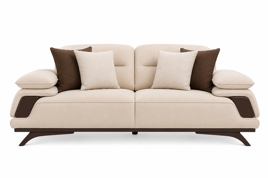 Avenzo 2 Seater Fabric Sofa - Cream Beige - Front View by Febonic Living
