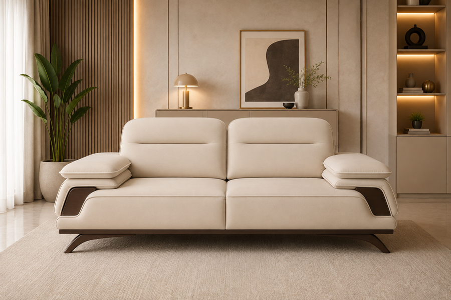 Avenzo 2 Seater Fabric Sofa - Cream Beige - Living View by Febonic Living