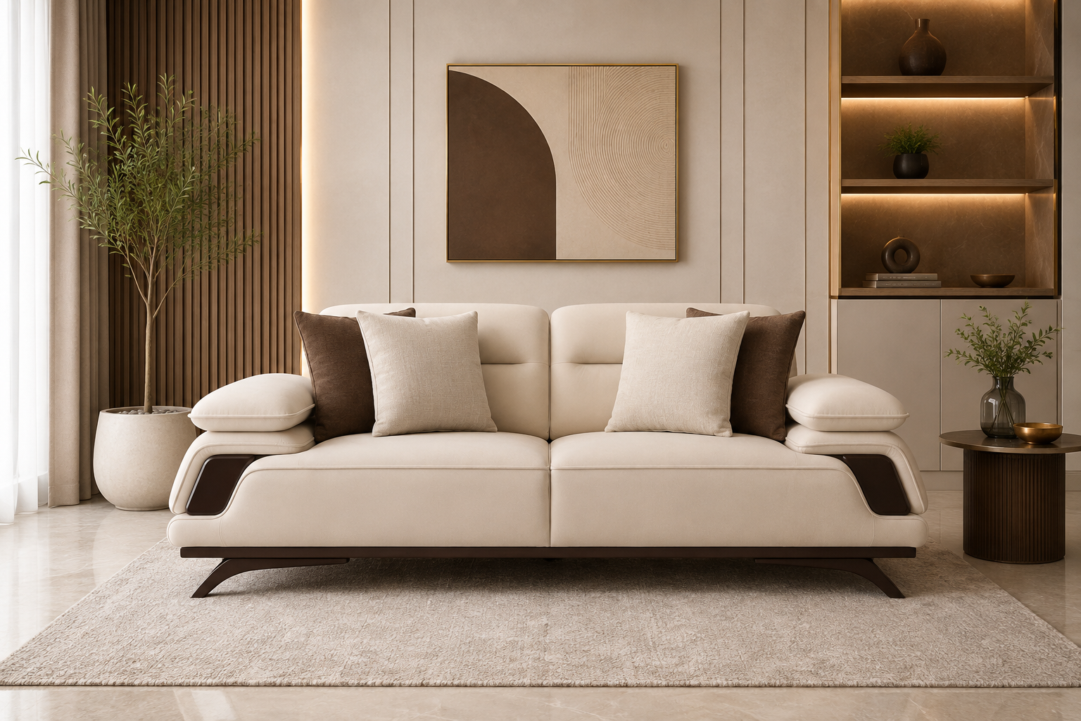 Avenzo 2 Seater Fabric Sofa - Cream Beige - Living View 1 by Febonic Living