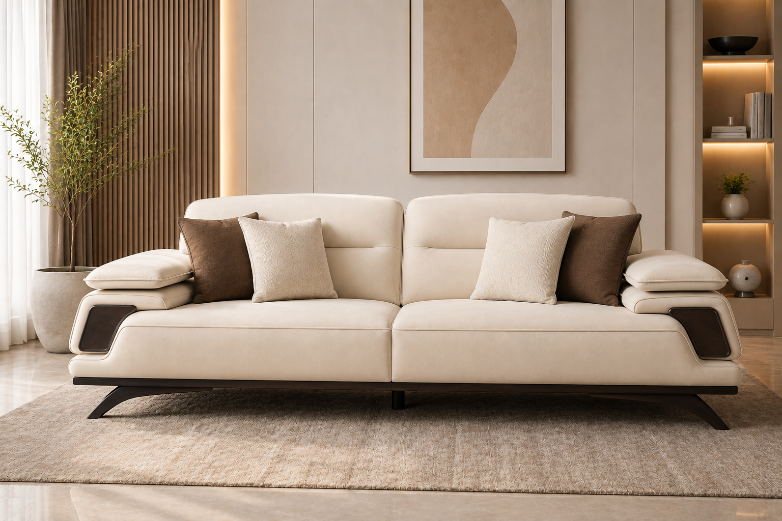Avenzo 3 Seater Fabric Sofa - Cream Beige - Living View 1 by Febonic Living