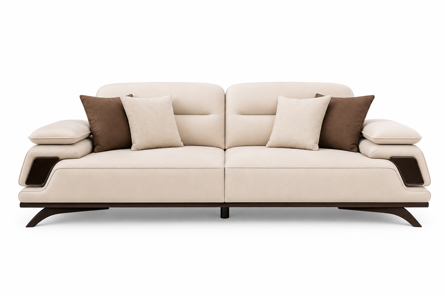 Avenzo 3 Seater Fabric Sofa - Cream Beige - Front View by Febonic Living