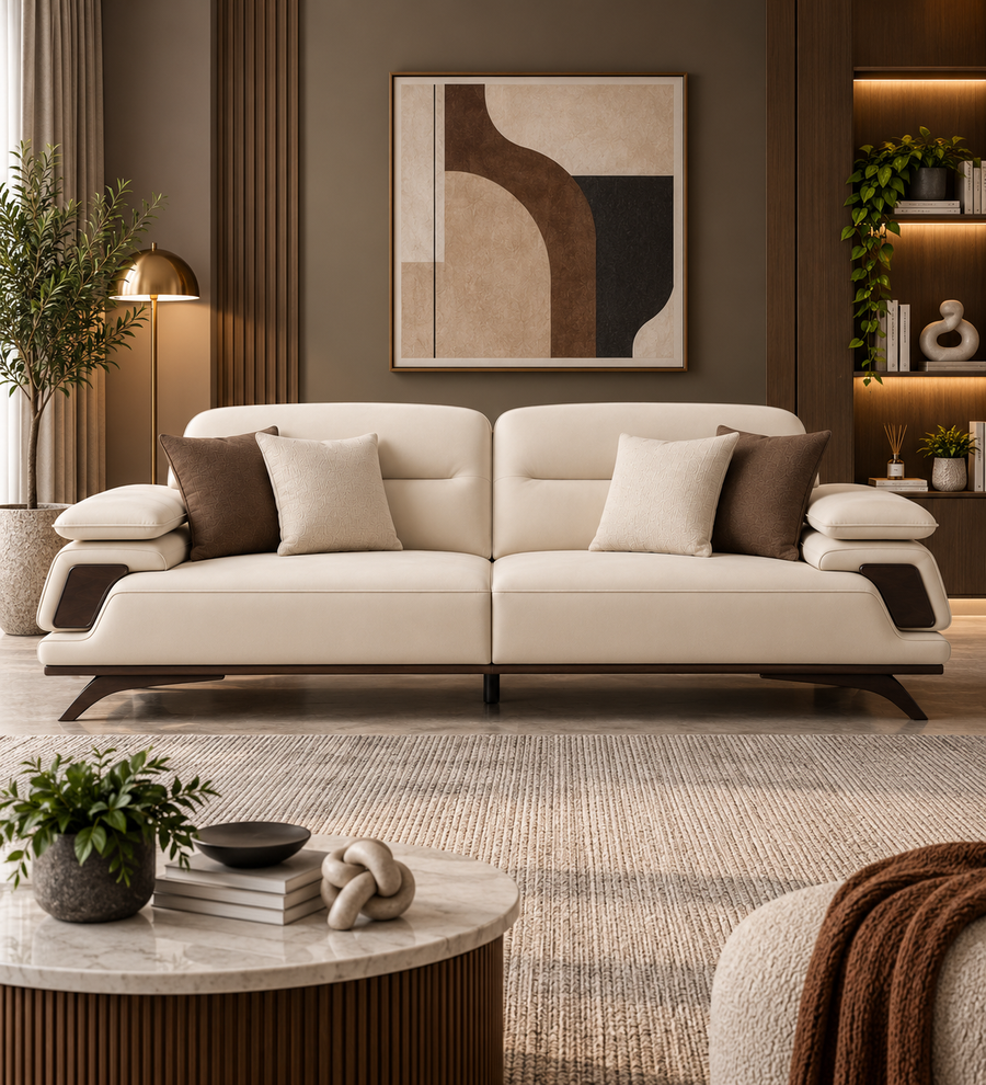 Avenzo 3 Seater Fabric Sofa - Cream Beige