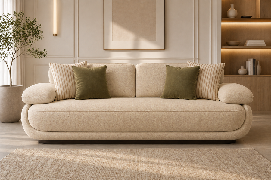 Aviero 3 Seater Boucle Fabric Sofa - Warm Beige - Living View by Febonic Living