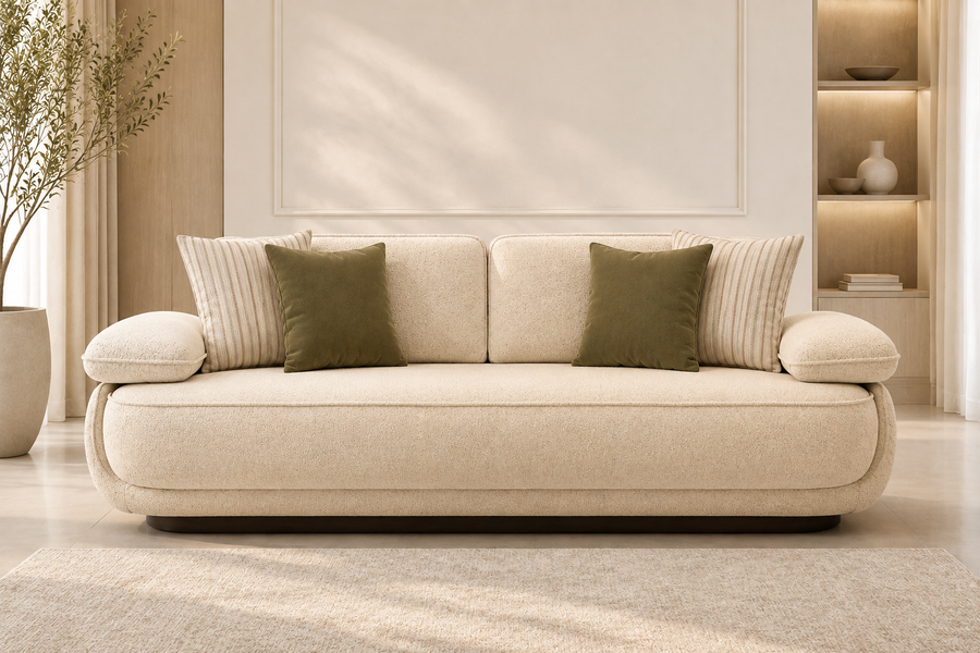 Aviero 3 Seater Boucle Fabric Sofa - Warm Beige - Living View 1 by Febonic Living