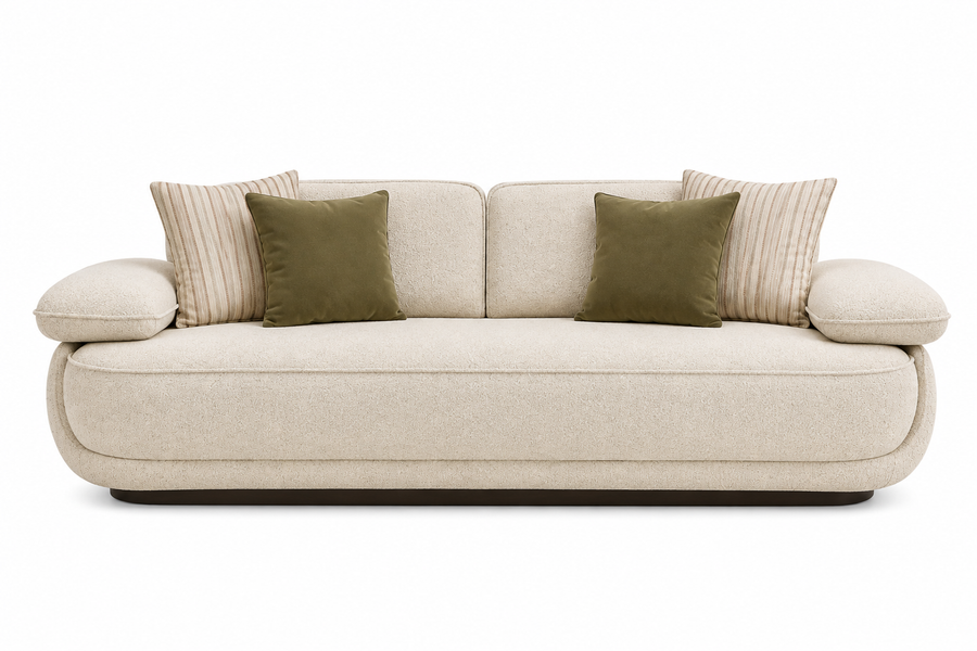 Aviero 3 Seater Boucle Fabric Sofa - Warm Beige - Front View by Febonic Living