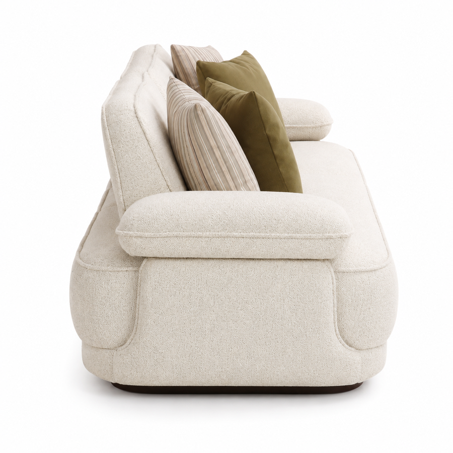 Aviero 3 Seater Boucle Fabric Sofa - Warm Beige - Side View by Febonic Living