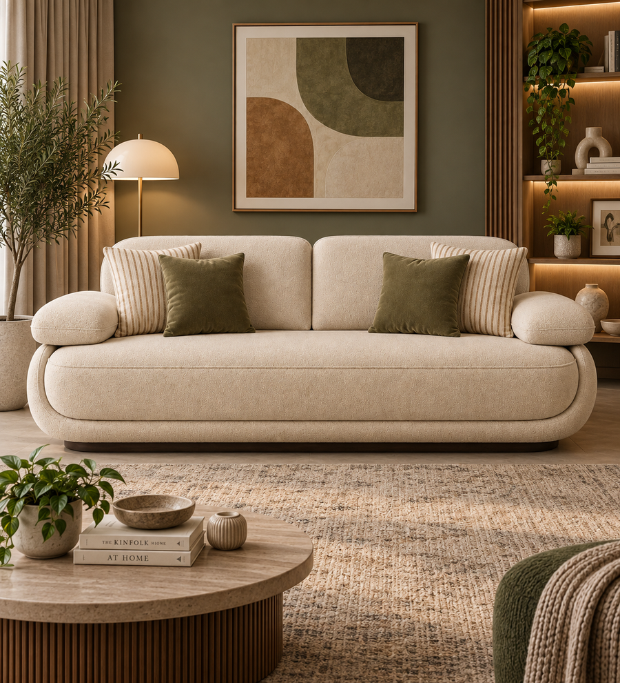 Aviero 3 Seater Boucle Fabric Sofa - Warm Beige