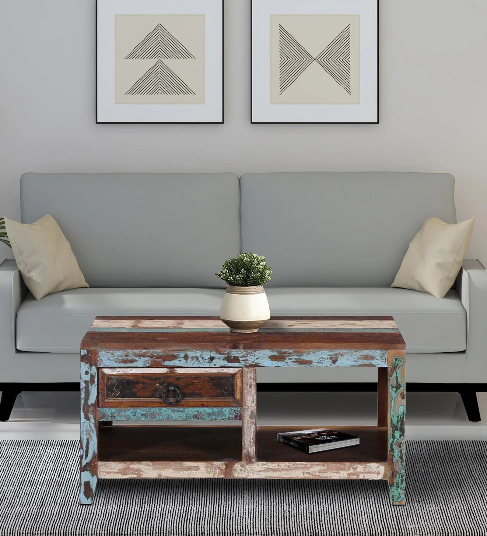 Ezla Reclaimed Wood Coffee Table In Distress Finish - Febonic Living