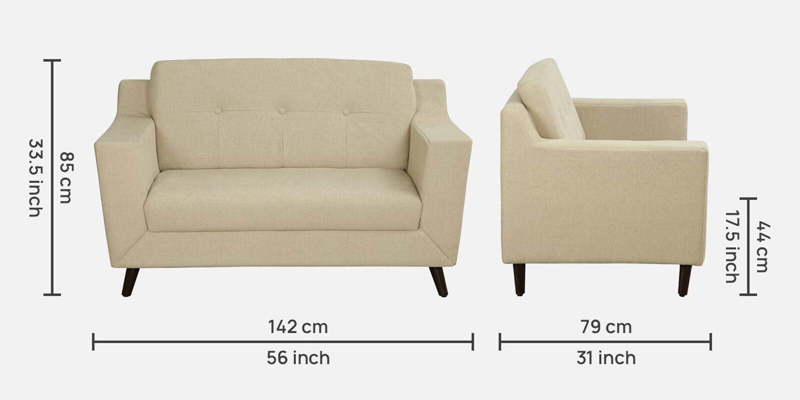 Barmoda Fabric 2 Seater Sofa In Ivory Cream Colour