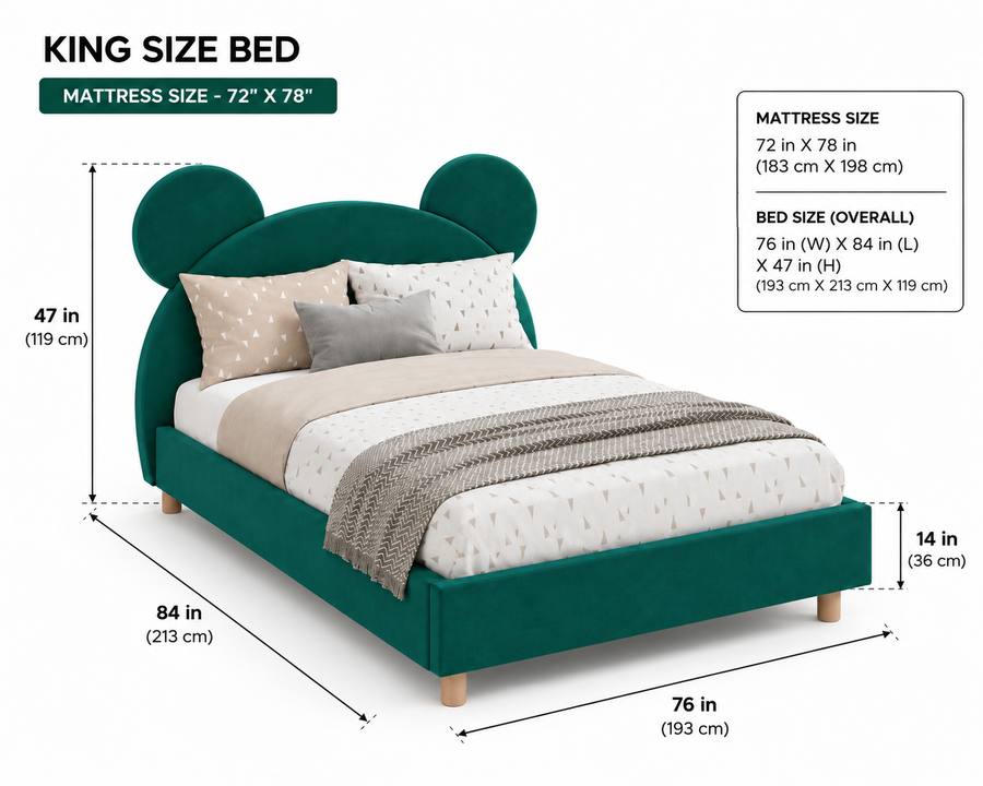 Bear Upholstered Velvet King Size Bed With Storage - Deep Teal