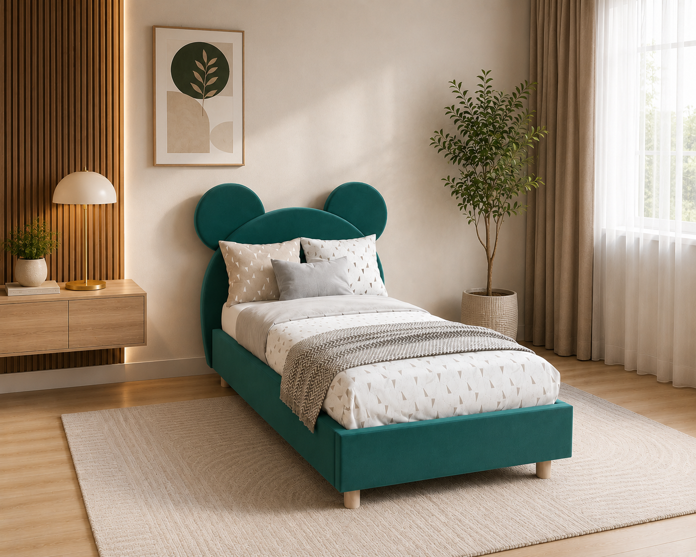 Bear Upholstered Velvet Bed With Storage - Deep Teal - Bedroom View by Febonic Living
