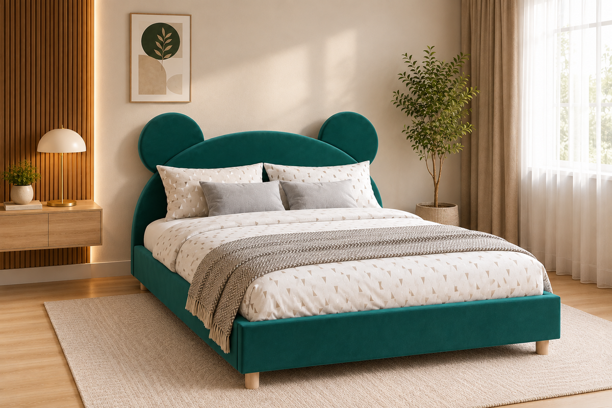 Bear Upholstered Velvet Bed With Storage - Deep Teal - Bedroom View by Febonic Living
