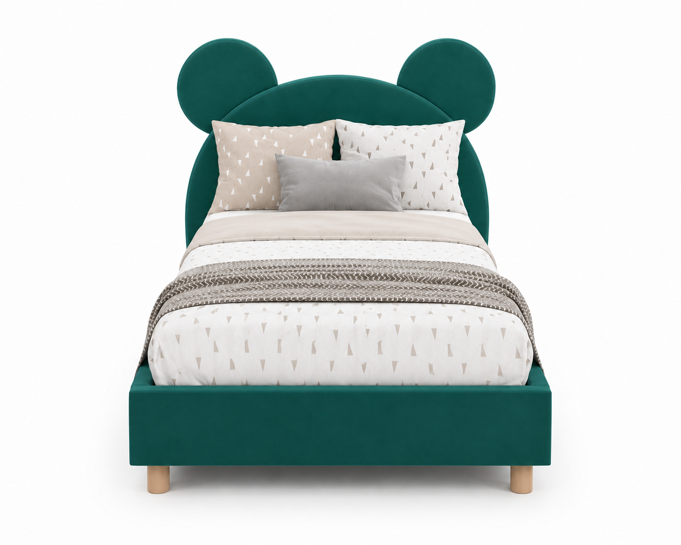 Bear Upholstered Queen Bed Without Storage - Deep Teal - Front View by Febonic Living