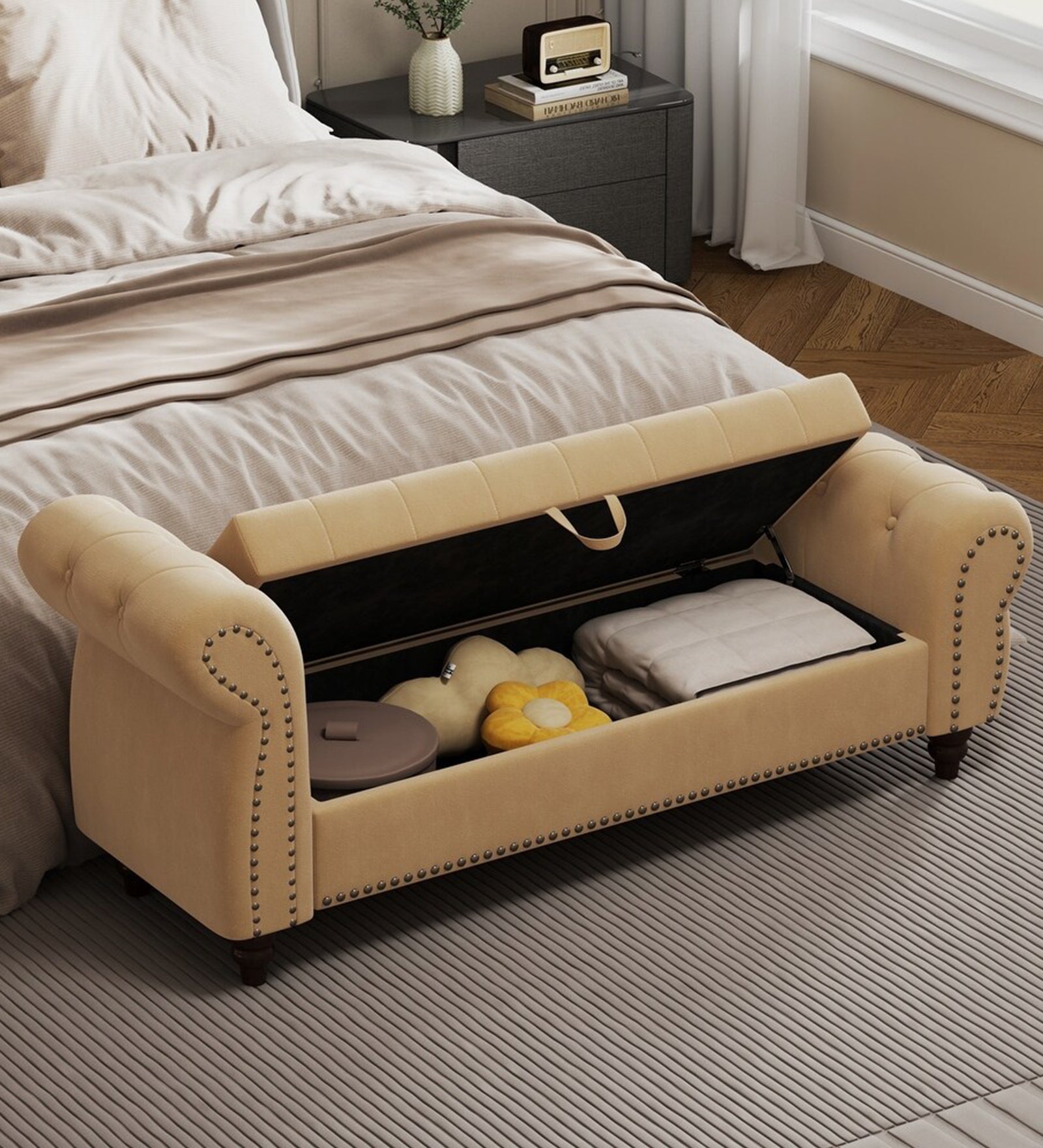 Berlin Fabric 2 Seater Recaimer in Cosmic Beige Colour With Storage