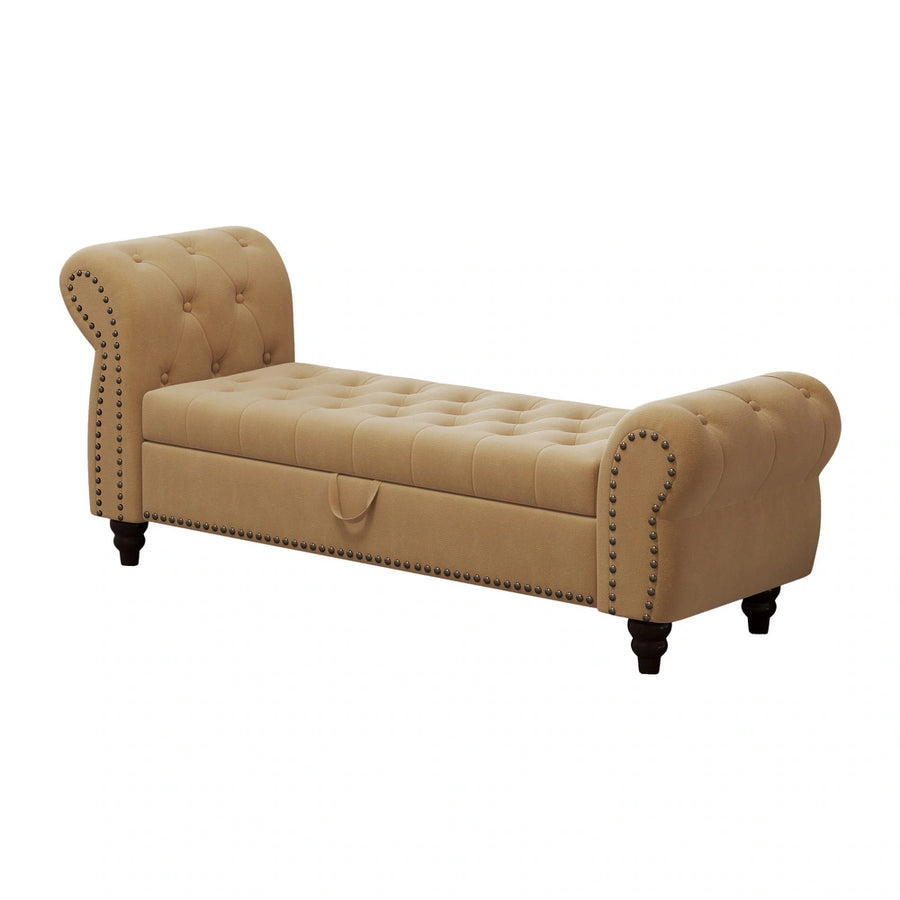 Berlin Fabric 2 Seater Recamier In Cosmic Beige Colour With Storage - Febonic Living