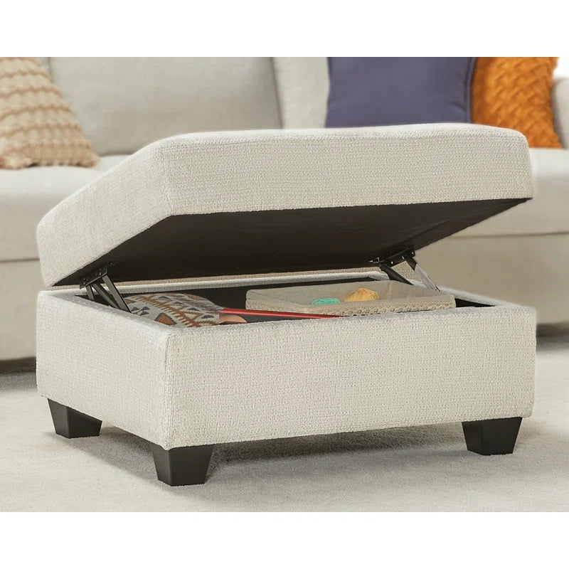 Belo Fabric Ottoman In Ivory Cream Colour With Storage