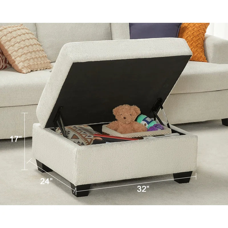 Belo Fabric Ottoman In Ivory Cream Colour With Storage - Febonic Living