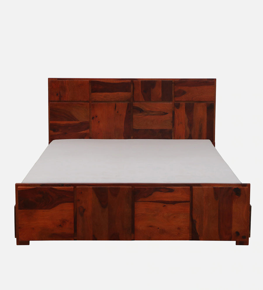 Thor Sheesham Wood Queen Size Bed In Honey Oak Finish With Drawer Storage - Febonic Living