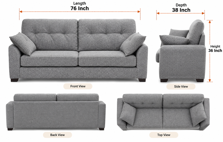 Besto 3 Seater Fabric Sofa - Dim Grey