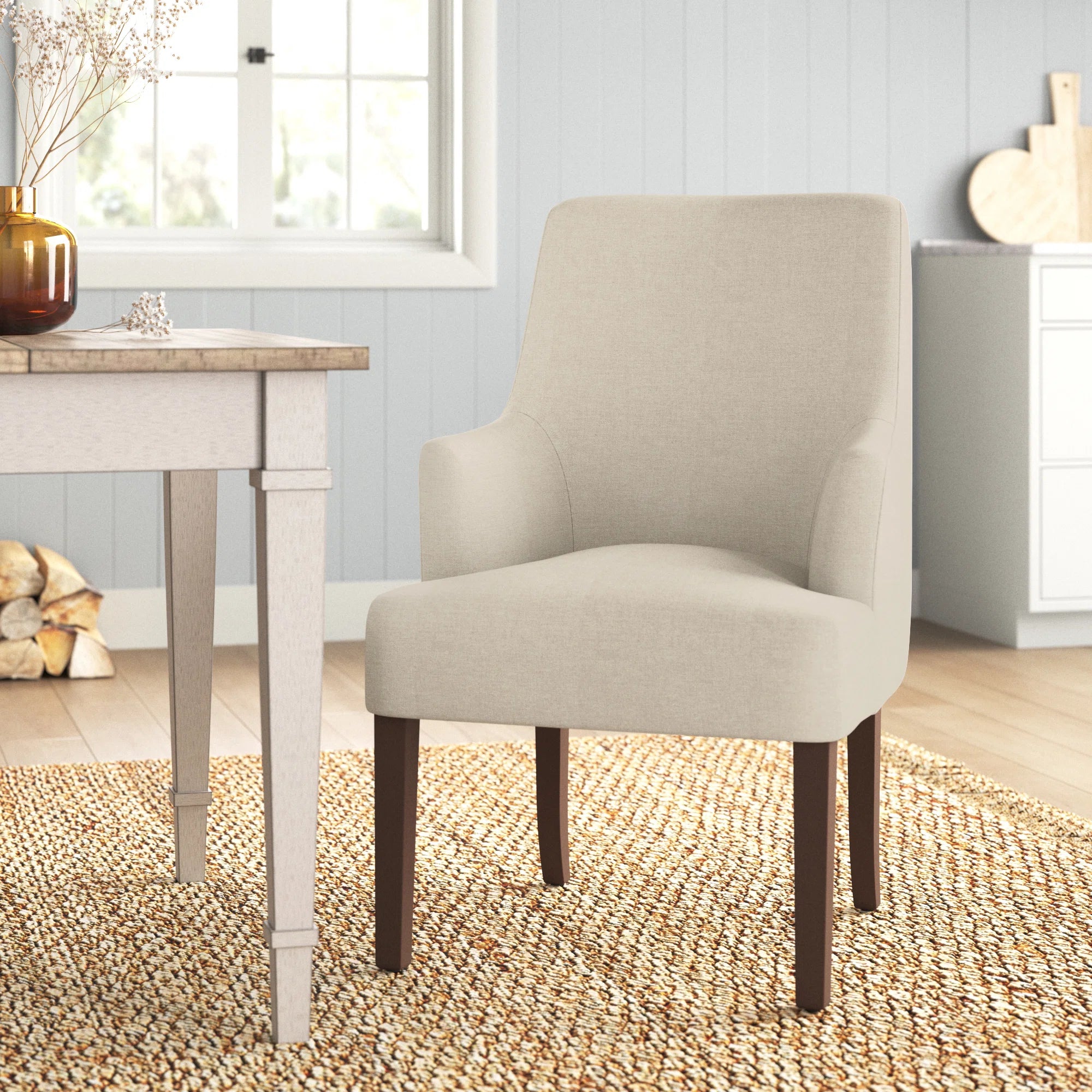 Bhava Water Proof Velvet Dining Chair In Cashew Cream Colour