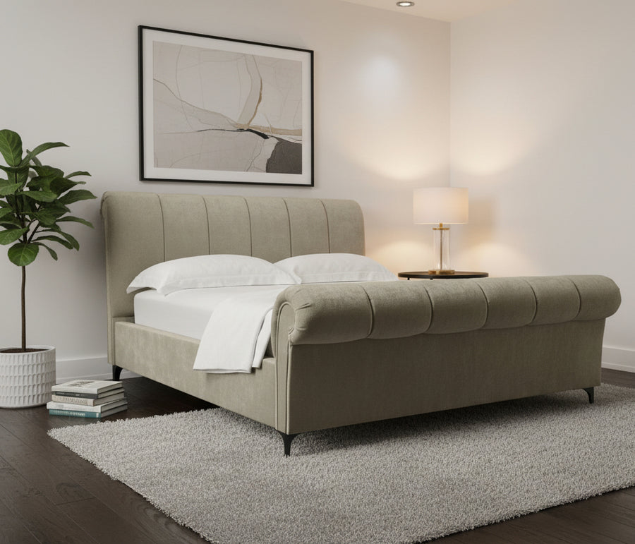 Birla  Upholstered Fabric Queen Size Bed - Ash Grey by Febonic Living