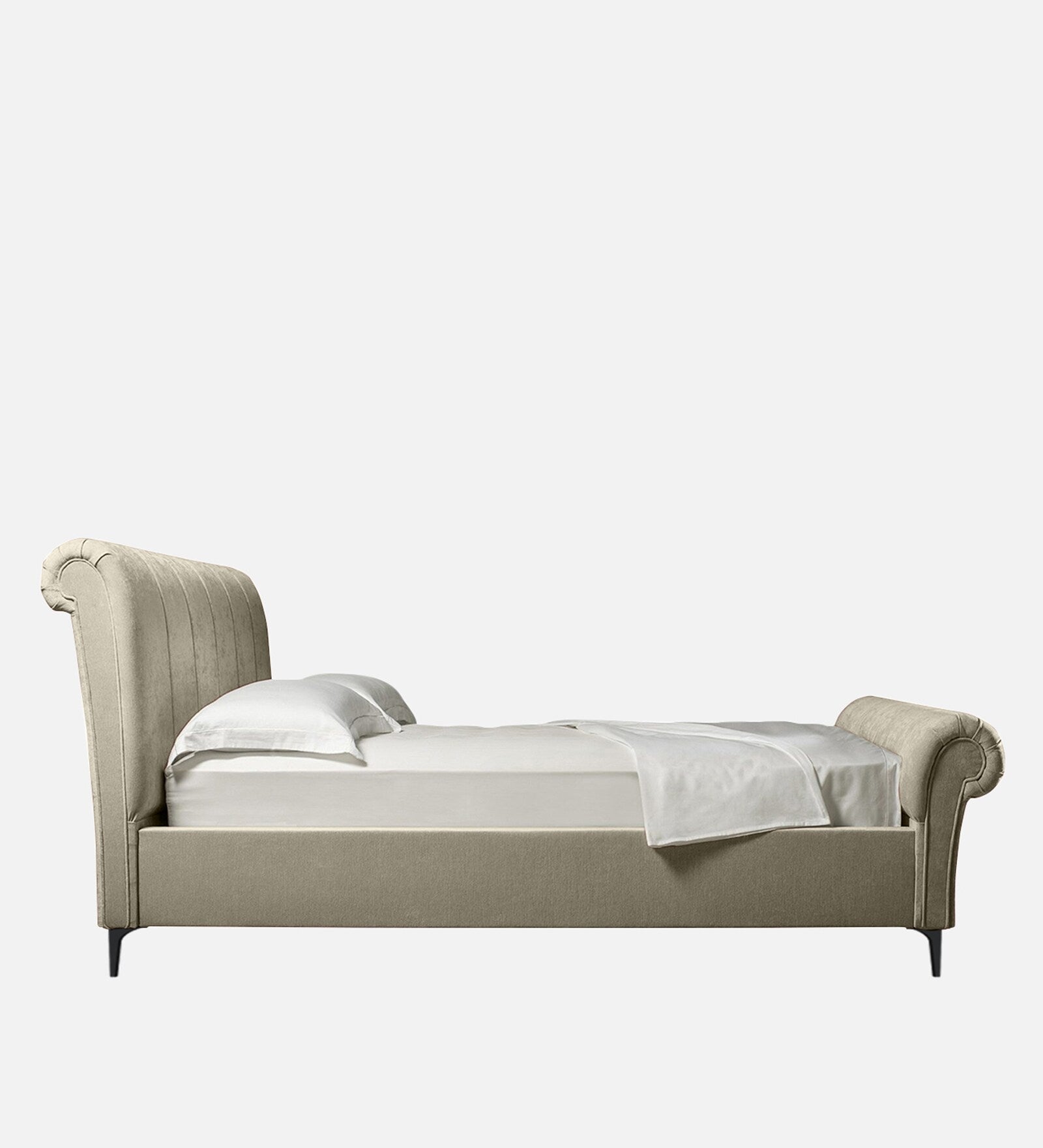 Birla Fabric Upholstered Queen Size Bed In Ash Grey Colour