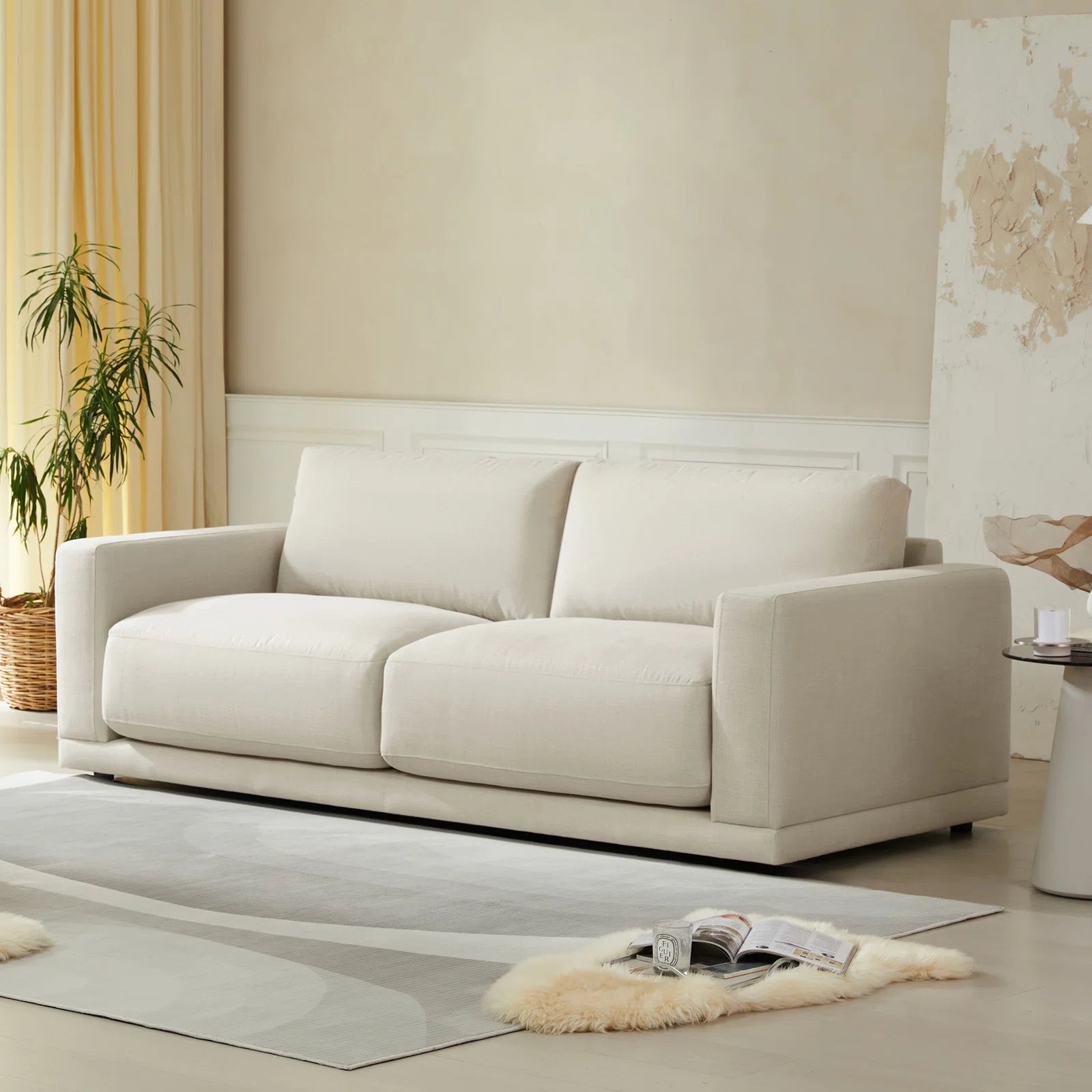 Esha Fabric 3 Seater Sofa In Ivory Cream Colour