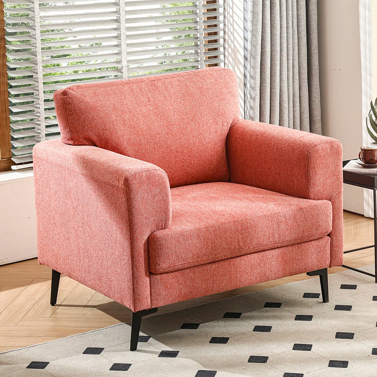 Zent Fabric Arm Chair In Salmon Pink Colour