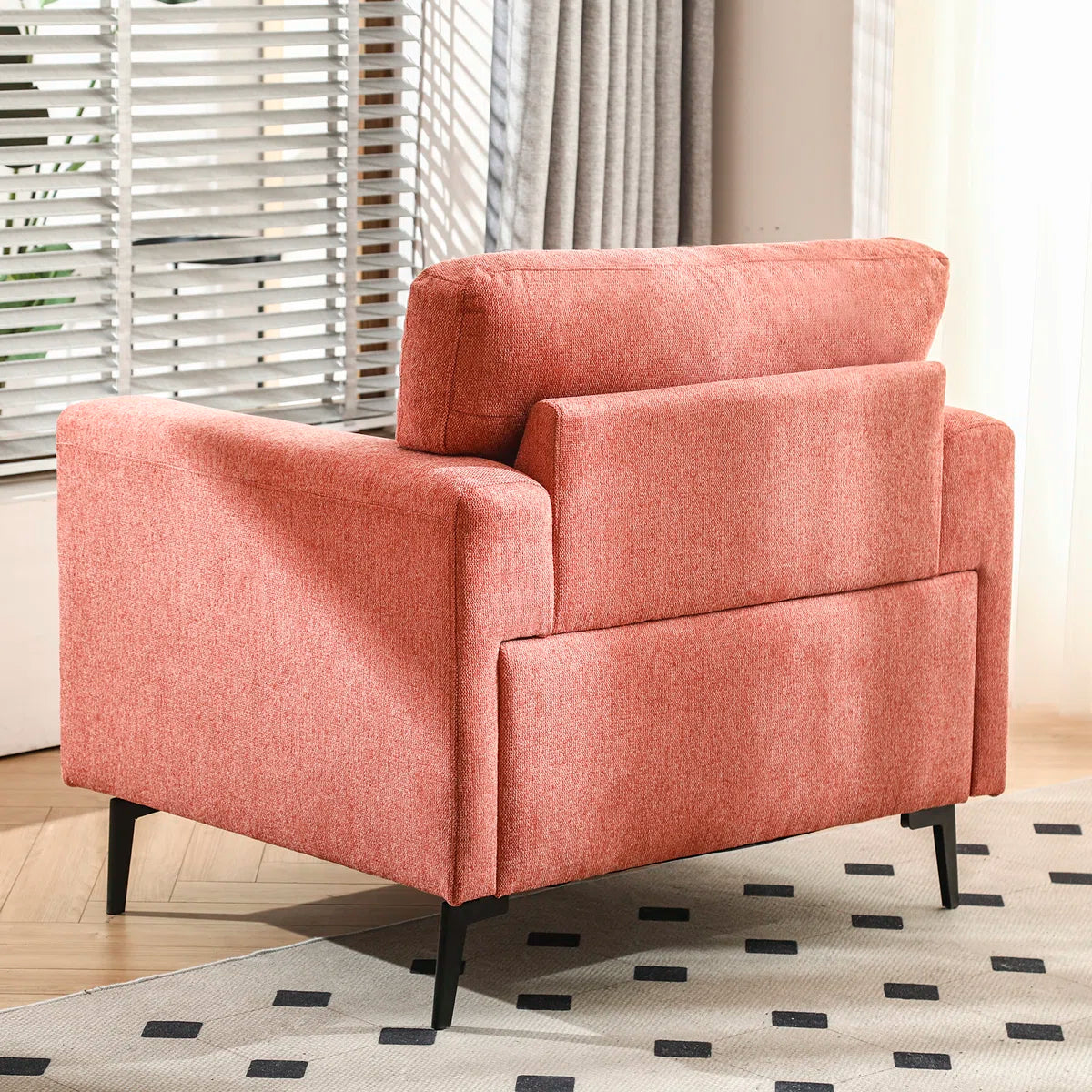 Zent Fabric Arm Chair In Salmon Pink Colour