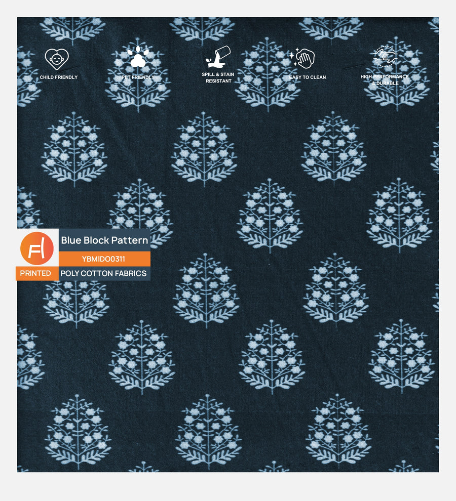 Velvet Digital Printed Fabric Blue Block 311 Code by Febonic Living