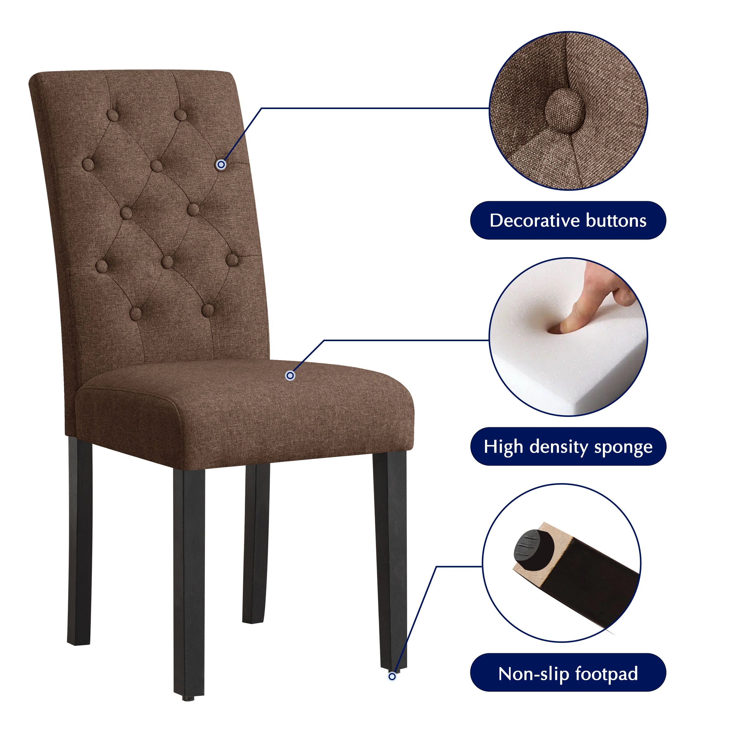 Bora Fabric Dining Chair In Ember Brown Colour (Set of 2)