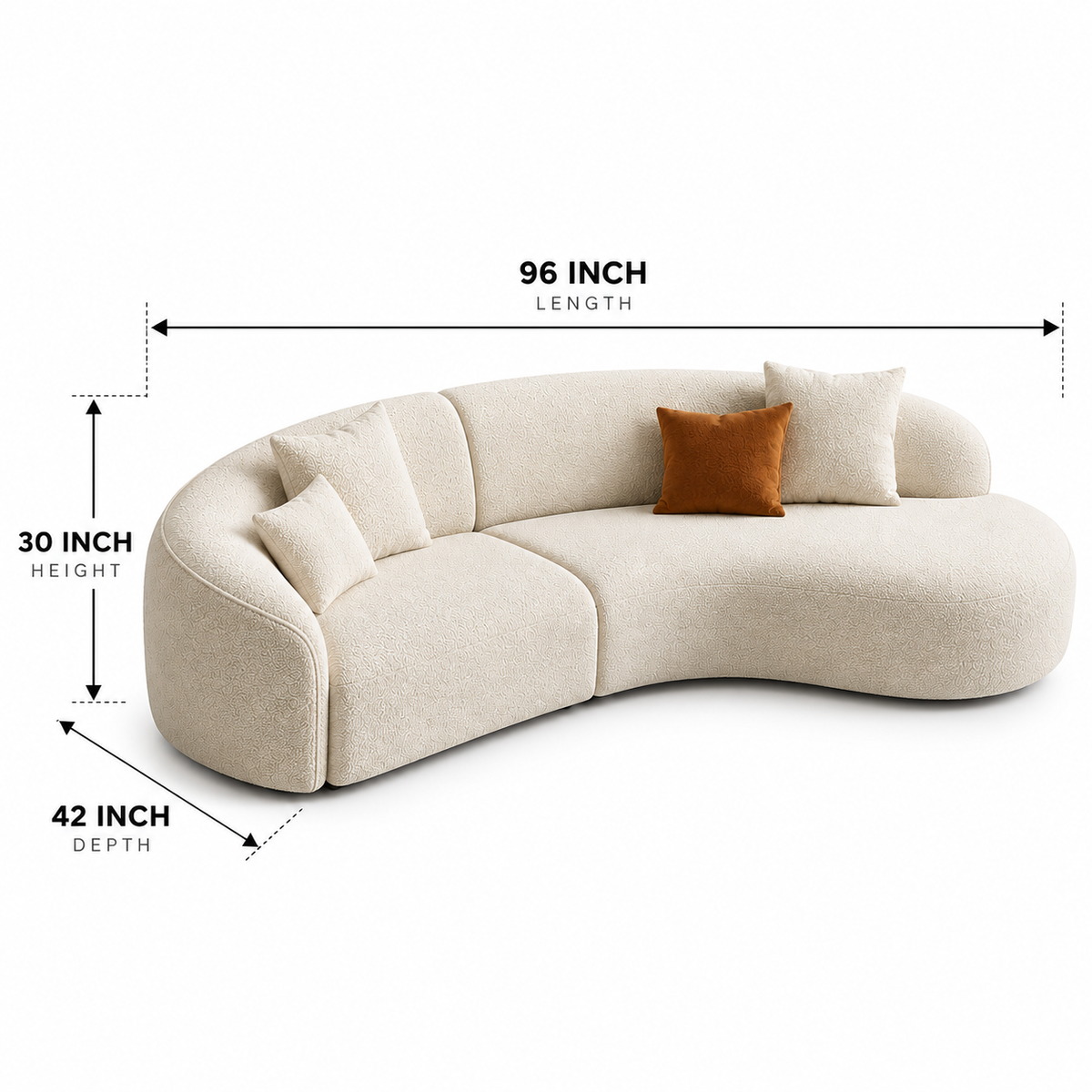 Quint 3 Seater Curved Fabric Sofa Dimensions