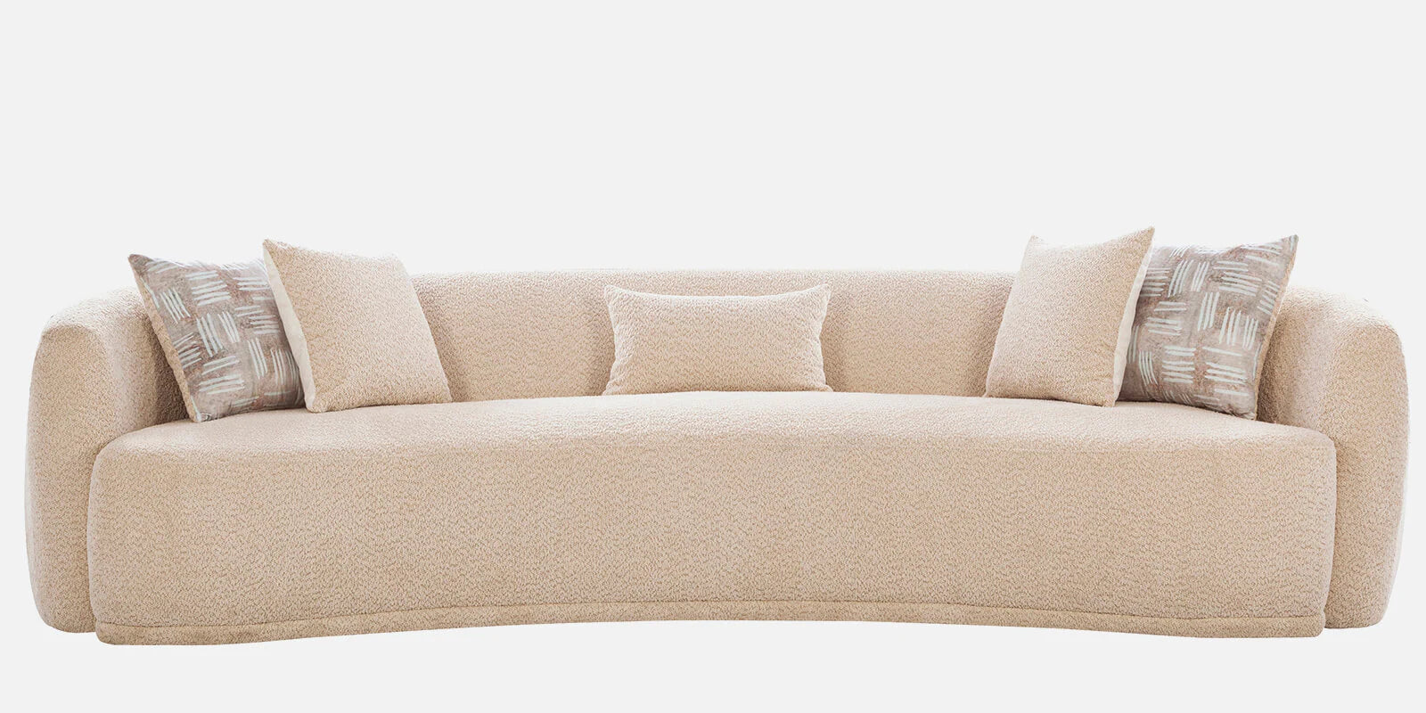 Bowmic Boucle Fabric 4 Seater Curved Sofa In Mushroom Beige Colour