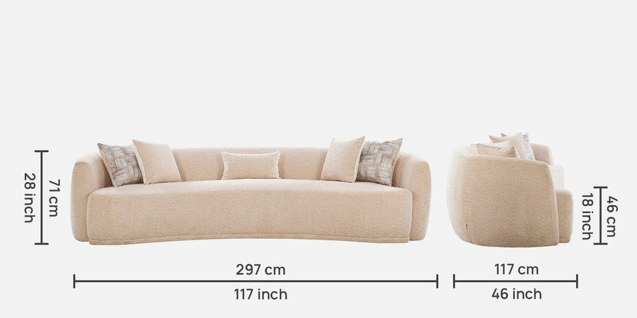 Bowmic Boucle Fabric 3 Seater Curved Sofa In Mushroom Beige Colour - Febonic Living