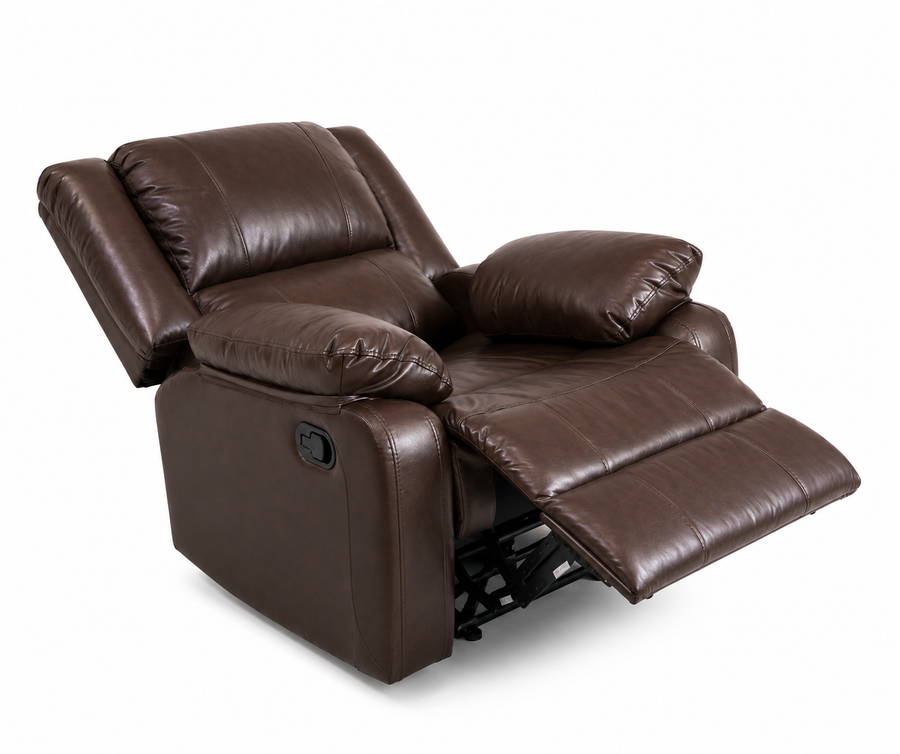 Brawo 1 Seater Motorized Leatherette Recliner - Peca Brown- Reclined View by Febonic Living