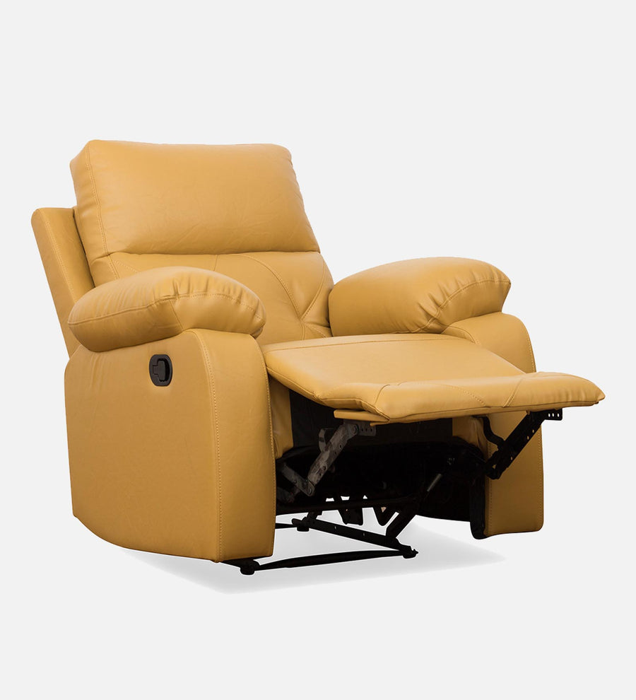 Bree 1 Seater Motorized Leatherette Recliner - Yellow - Reclined View by Febonic Living